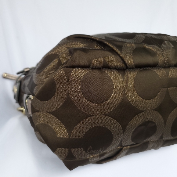 Coach Op Art Brooke Metallic Olive Signature Logo Print Shoulder Bag Handbag - Picture 6 of 8